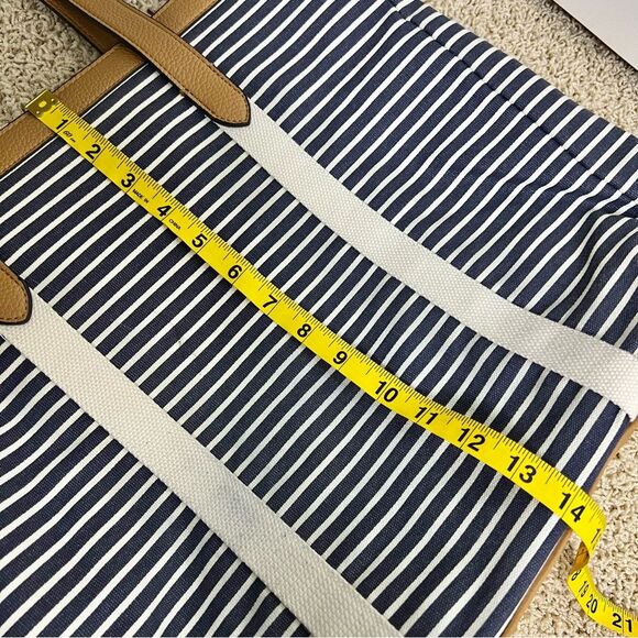 A NEW DAY Striped Tote Canvas Faux Leather Blue White Tan - Picture 13 of 13